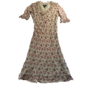 Mixit Silk Floral Dress Women's Size 8 Lined 100% Silk Shell 3/4 Ruffle Sleeves